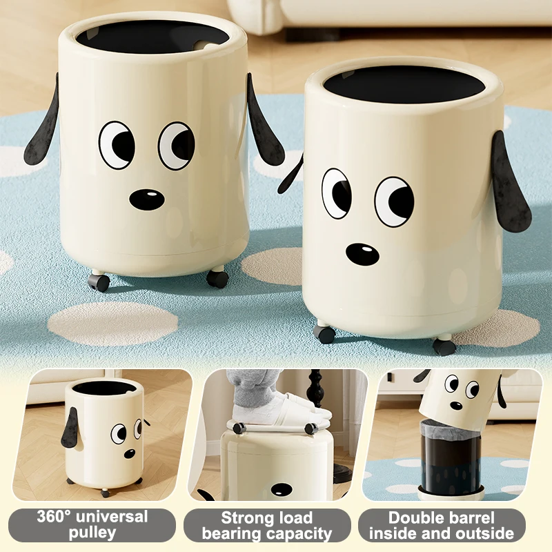 유포루 귀여운 강아지 쓰레기통 바퀴 포함, 대용량 내부 버킷 포함, 360도 회전 °     롤링형 쓰레기통