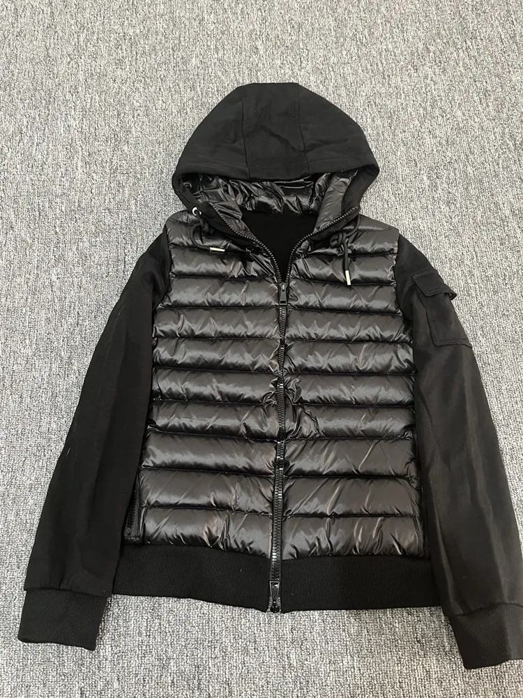 

Women Down Jacket Autumn Long Sleeve Patchwork Knitted Zipper Black Beige Coat Slim Fashion Short Female Clothing Spring