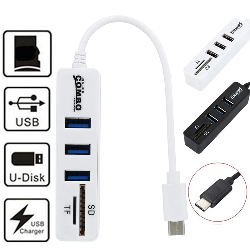 USB Hub 2.0 High Speed USB Splitter 6 Port Hub Adapter With TF Card Reader