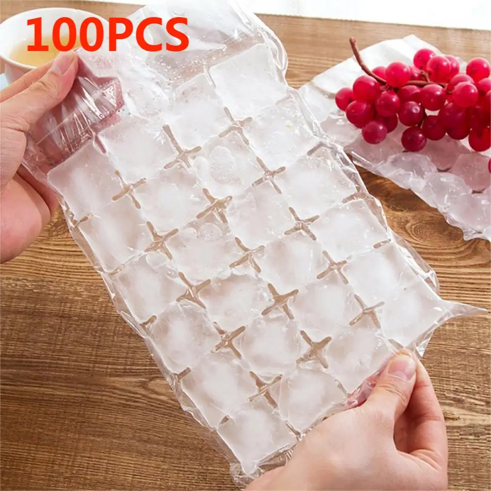 Ice Mold 10-100Pcs Disposable 24 Grids Self-Seal Food Grade Plastic Ice Cube Tray for Cocktail DIY