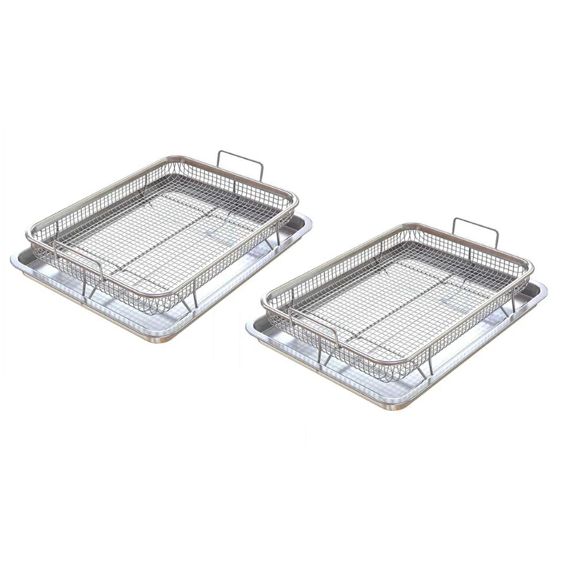 

Rectangular Basket For Oven Stainless Steel Crisper Tray And Pan Deluxe Air Fry In Your Oven For The Grill