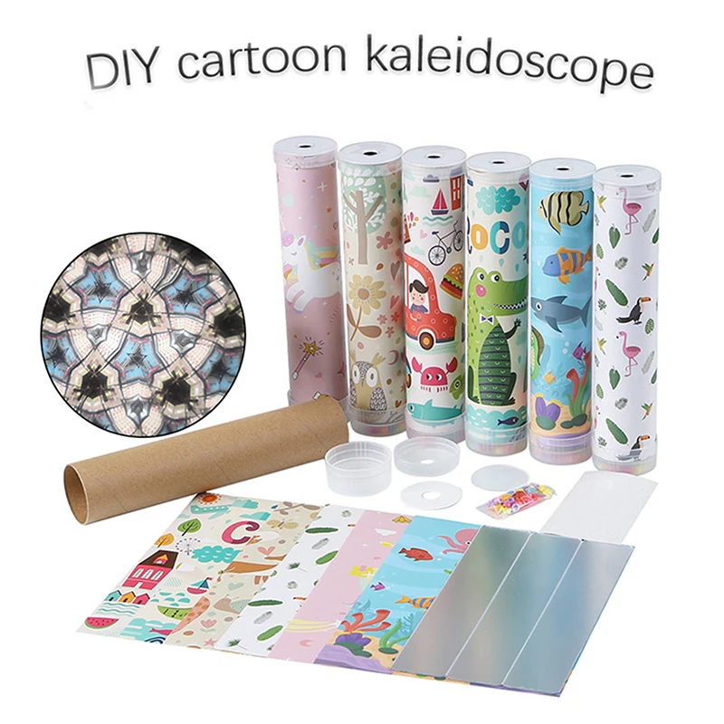 DIY Rotating Kaleidoscope Kits Handmade Cartoon Kaleidoscope Toys Science Educational Kids Craft Toys For Children Gifts