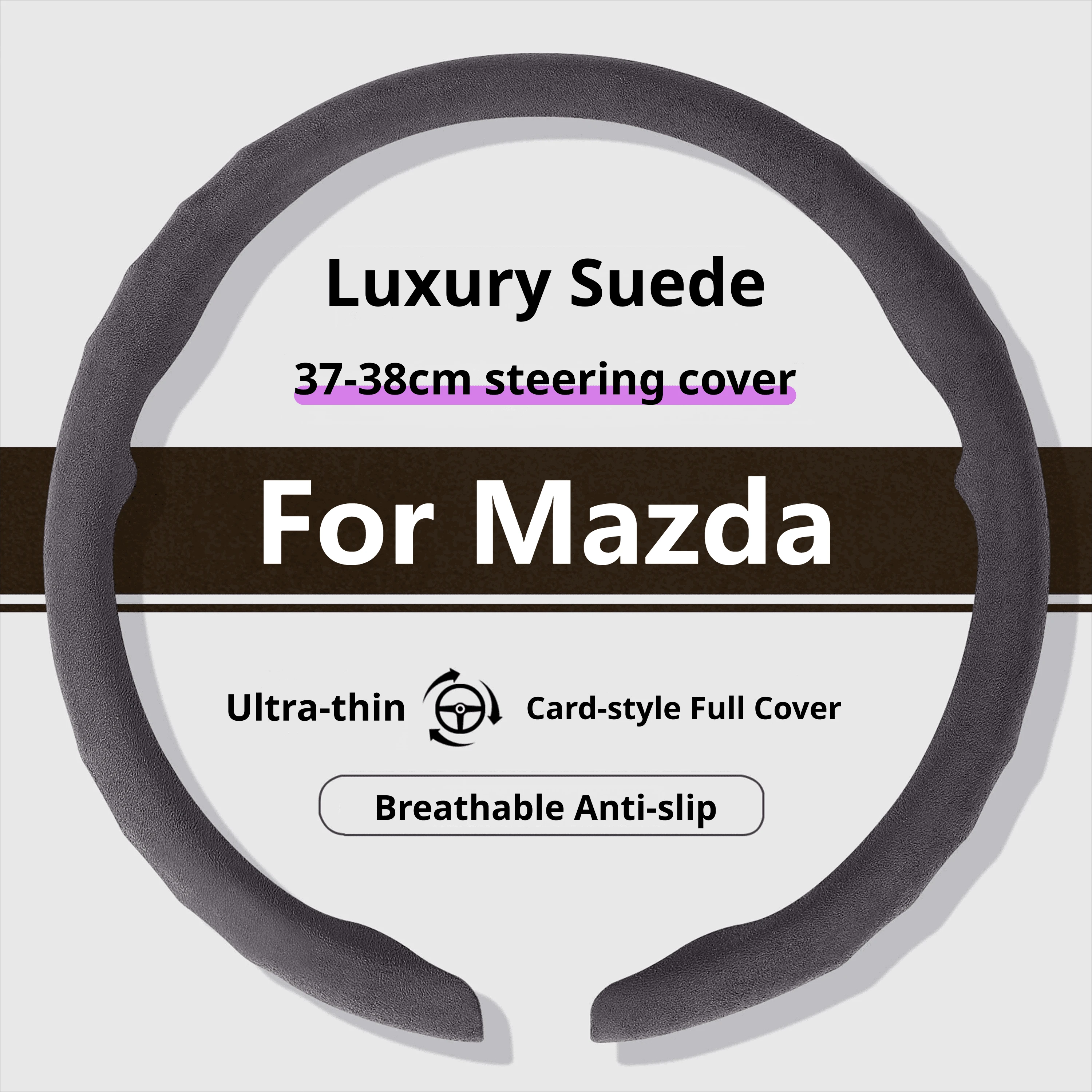 Premium Ultra-Thin Suede Steering Wheel Cover - Non-Slip, 15-Inch, Luxury Car Styling