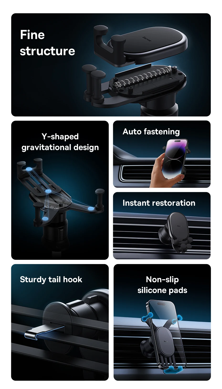 gravity clamp mechanism holding phone firmly