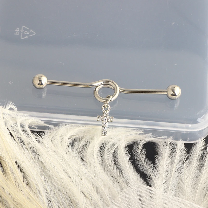 Dangle charm industrial piercing stainless steel 14g industrial earrings barbell set heart moon star cross industrial cartialge