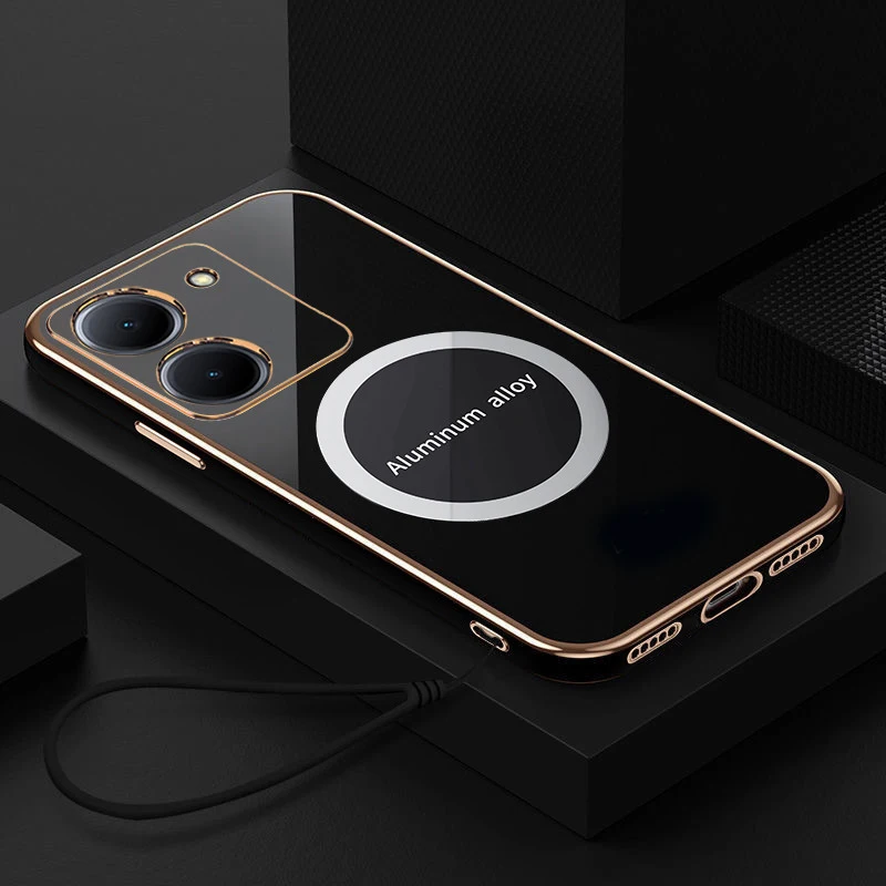 Luxury Square Plating Shockproof Silicone Back Cover with Magnetic Attraction