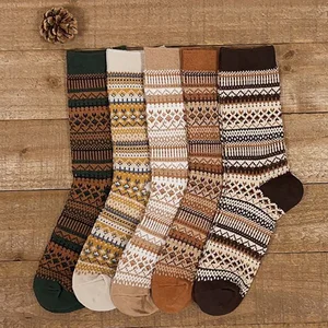 Couples Autumn Spring Stripe Female Vintage National Traditional Style Matryoshka Cotton Socks Retro Women Men Socks