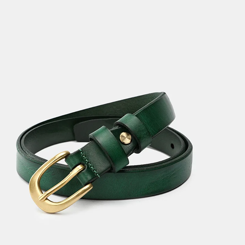 

2.5 Wide Copper Needle Buckle Casual Pure Cowhide Handmade Vintage Leather Waist Belt