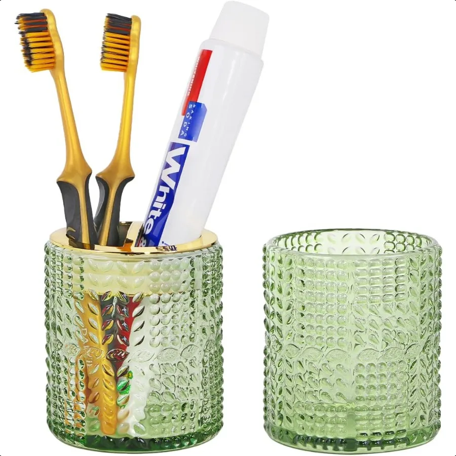 Elegant Green Glass Toothbrush Holder Set