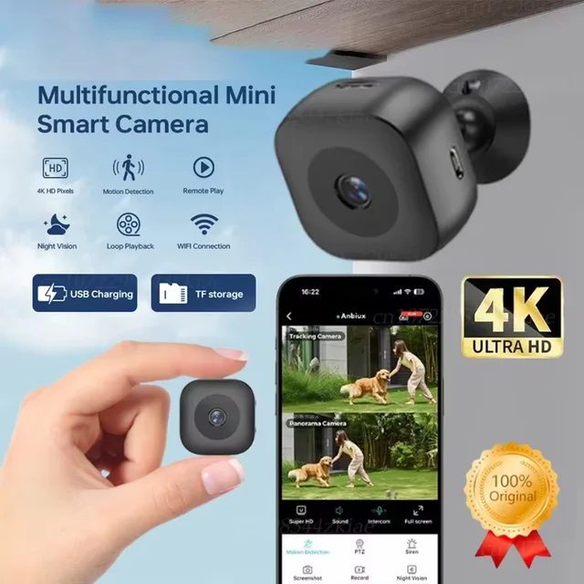 Mini caméra de sécurité 4K, Vision nocturne polychrome, moniteur WiFi haute définition, étanche, détection de mouvement, Surveillance à domicile 1
