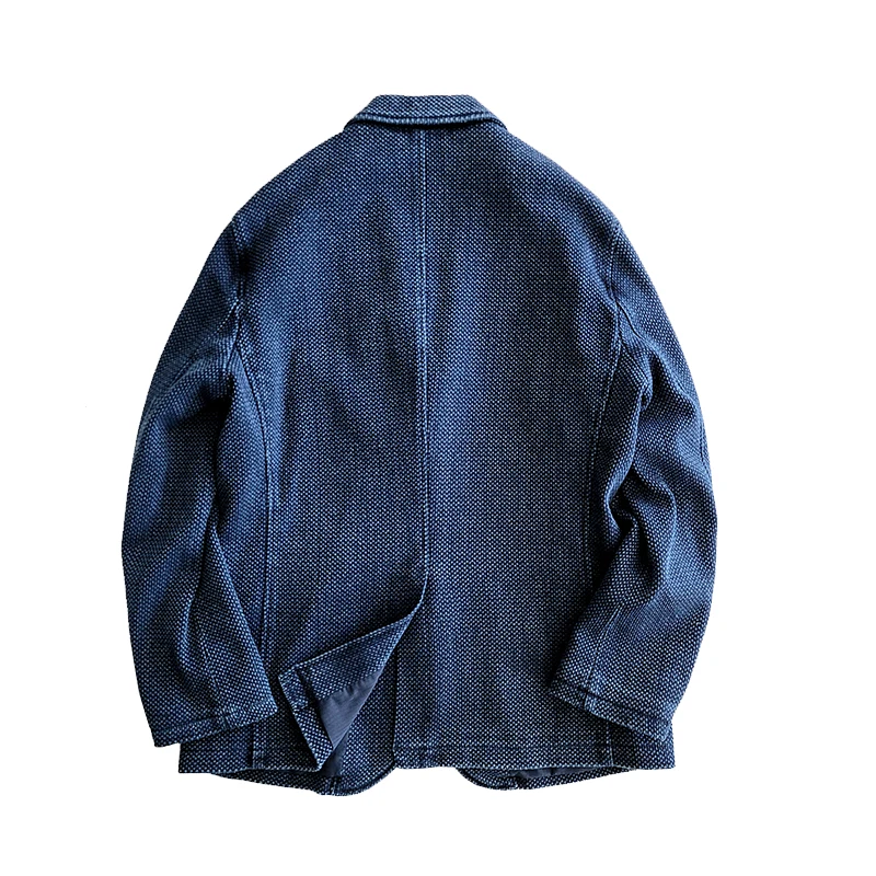 Men's Suit Blazer Indigo Blue Sashiko 12.5oz Regular Fit 3 Pockets Casual Business Vintage Jacket Designer Clothes 2