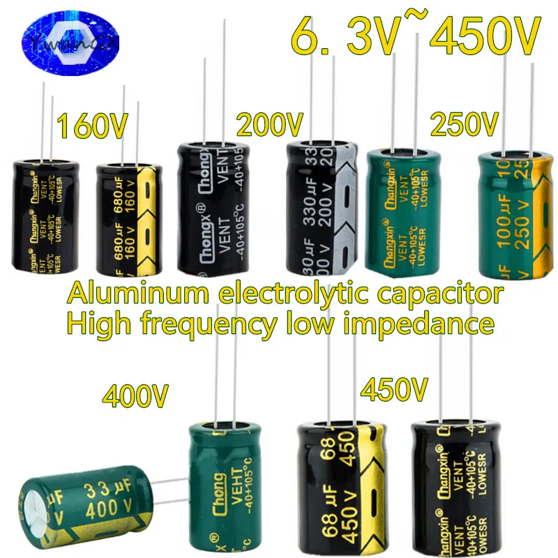 High Frequency Electrolytic Capacitor 6.3V 10V 16V 25V 35V 50V 400V 450V 22UF 100UF 220UF 330UF 470UF 680UF 1000UF