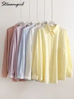 White Basic Oversized Button Up Shirts Women Summer Cotton Office Wear Loose Blouses Female Yellow Shirt Long Sleeve For Women - Image 2