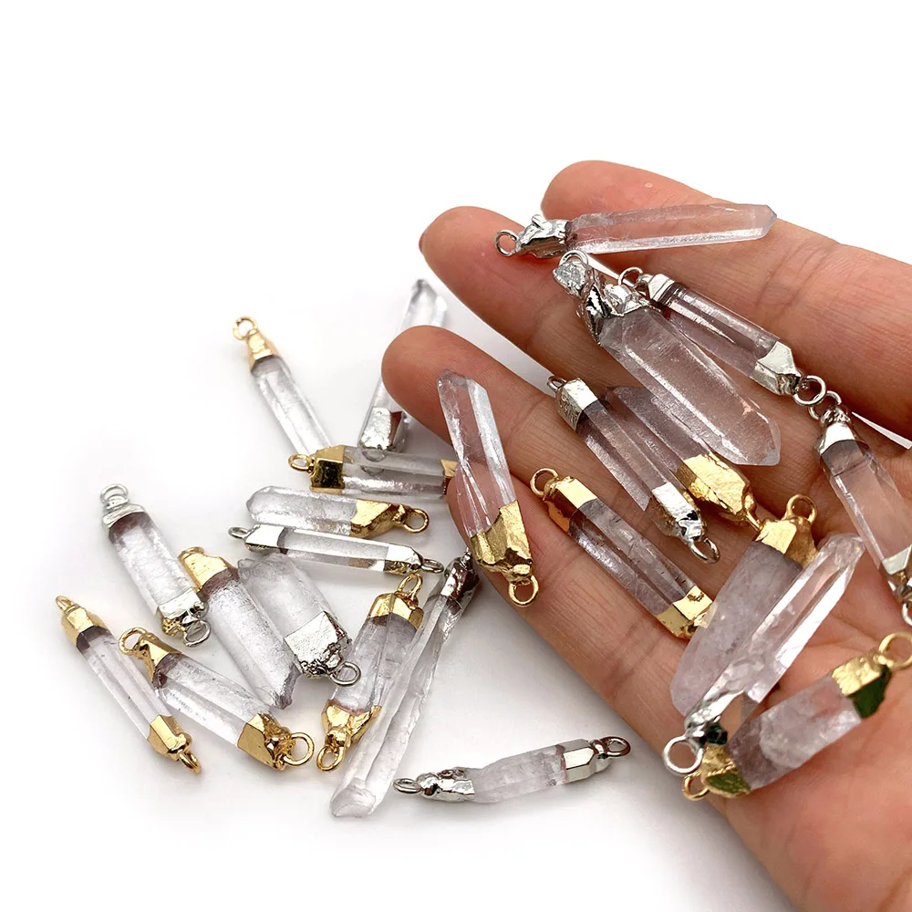 

Natural Stone Charms White Crystal Hexagonal Column Two-hole Connector Pendants for Jewelry Making DIY Necklace Earrings