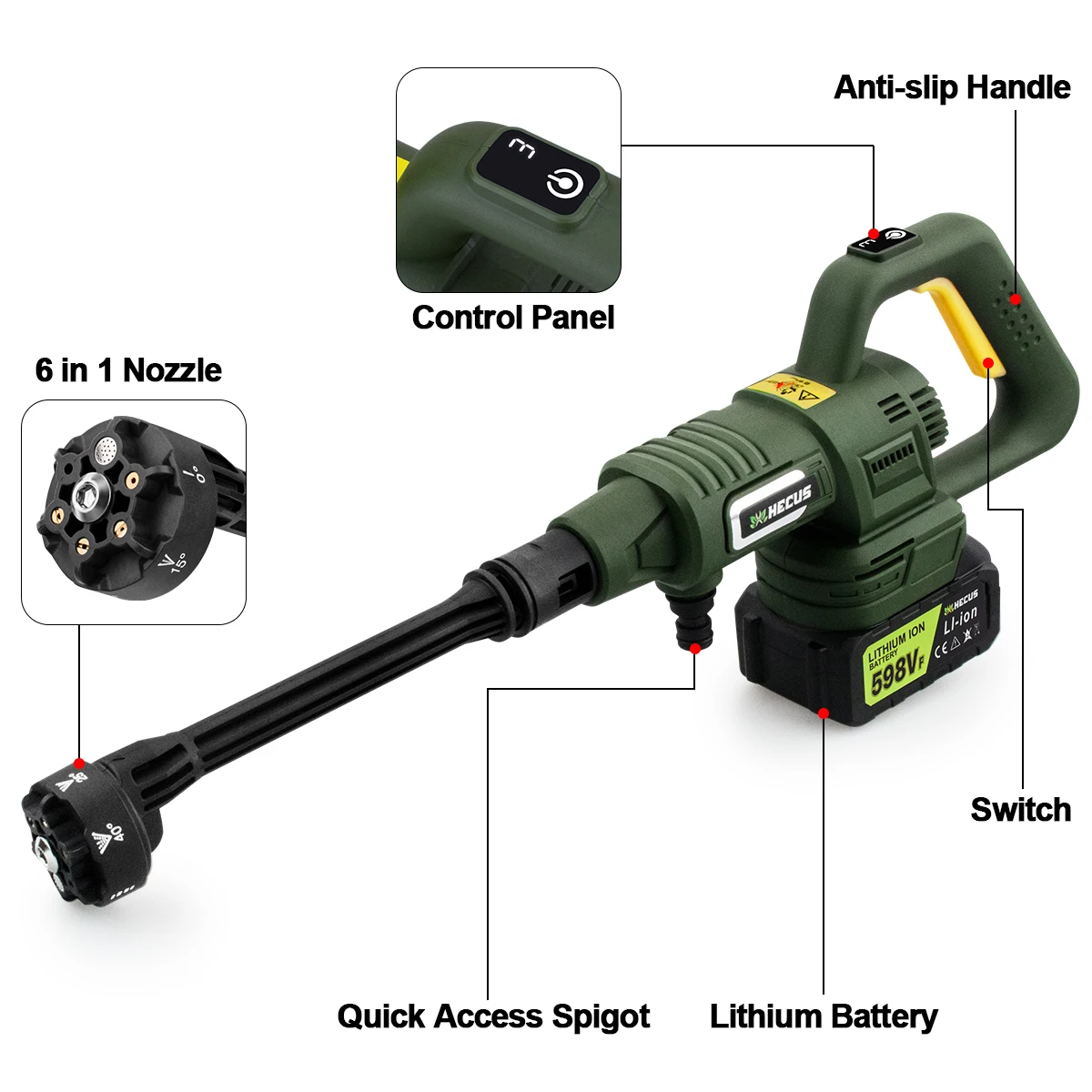 200Bar 3 Gears Digital Display Brushless Electric High Pressure Washer 6 IN 1 Car Washing Gun Water Gun for Makita 18V Battery 5