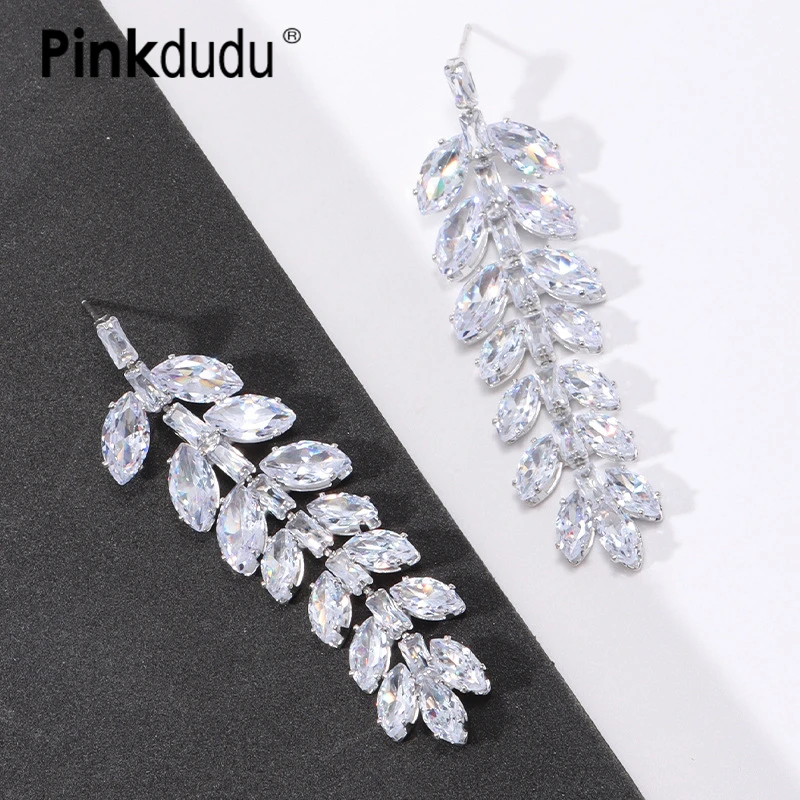 

PINKDUDU Exaggerated Long Leaf Wheat Stud Earrings Temperament Elegant Exquisite Zircon Alloy Earrings Jewelry For Women PD1619