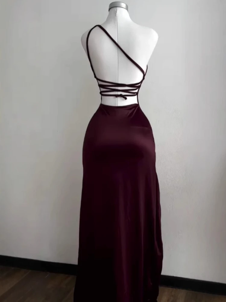 Fashion New Elegant Ladies Halter Sleeveless Dress Back Strap Women 's Sexy Split Dress Evening Dress