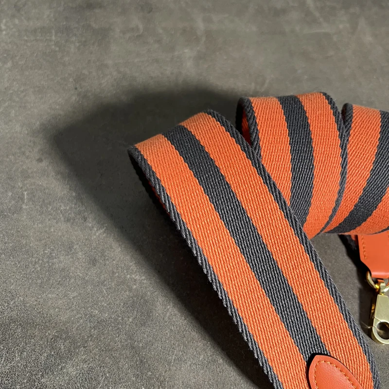 Hot 2 inch Wide Striped High-Quality Canvas Strap Paired With Cowhide Material Hand Sewn Suitable For Kelly Bag Shoulder Straps