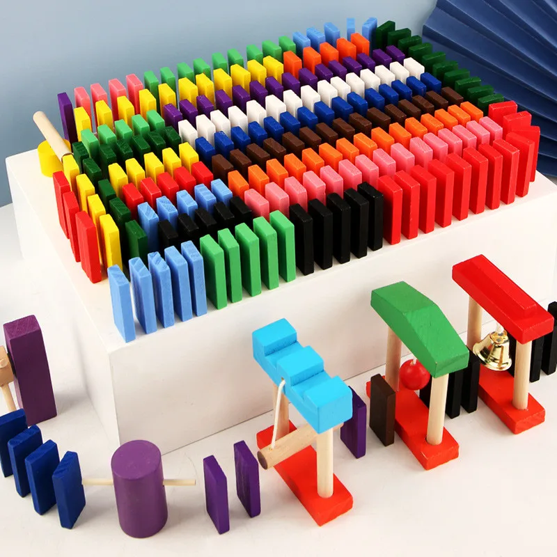 Children Wooden Rainbow Domino Toy Institution Accessories Organ Blocks Dominos Chain Reaction Brain Thinking Train Games Toys