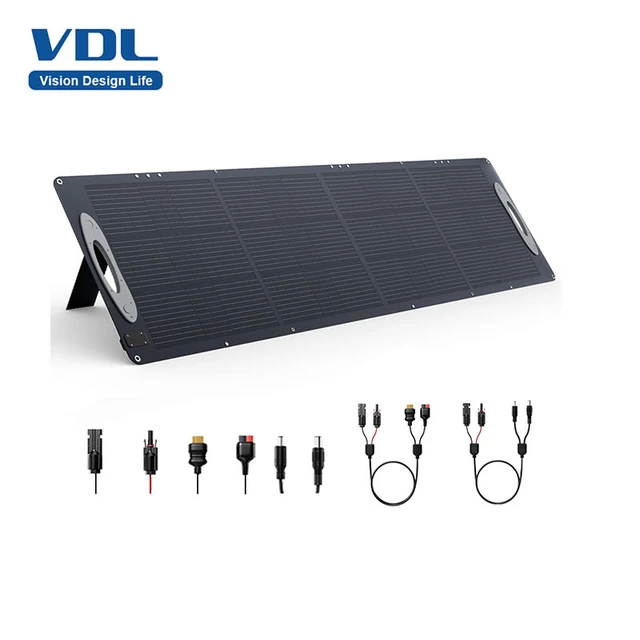 VDL Panel solar portátil SC0201, kit de panel solar plegable monocristalino  de 200 W con soporte ajustable, salida MC-4 para estación de energía de