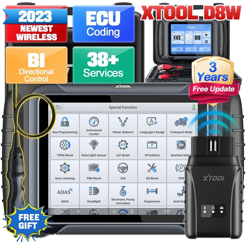 

XTOOL D8W WiFi Car OBD2 Full Systems Diagnostic Tool Active Test Topology Map ECU Coding Key Programming 38+ Resets CAN FD DoIP