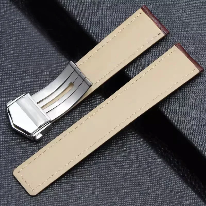 Genuine Leather Watch Strap - Black & Brown Adjustable Bracelet