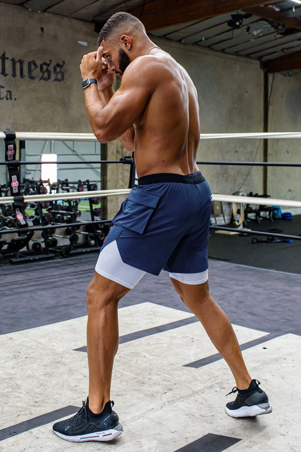 Mens 2 in 1 Fitness Shorts Cream 
