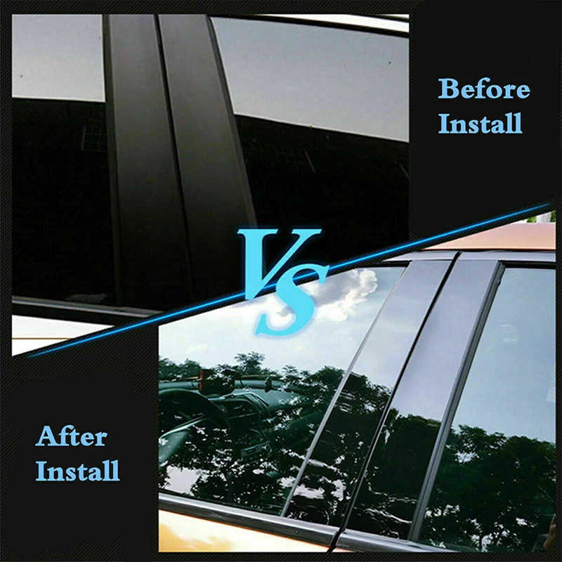 Glossy Black B+C Pillar Window Trim Kit For 2006-2010 Dodge Charger - 6pc Pre-Cut Protective Cover Set