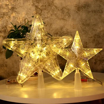 LED 투명 별 메리 크리스마스 트리 토퍼, 크리스마스 장식, 홈 크리스마스 장식, Navidad 2023, 15cm