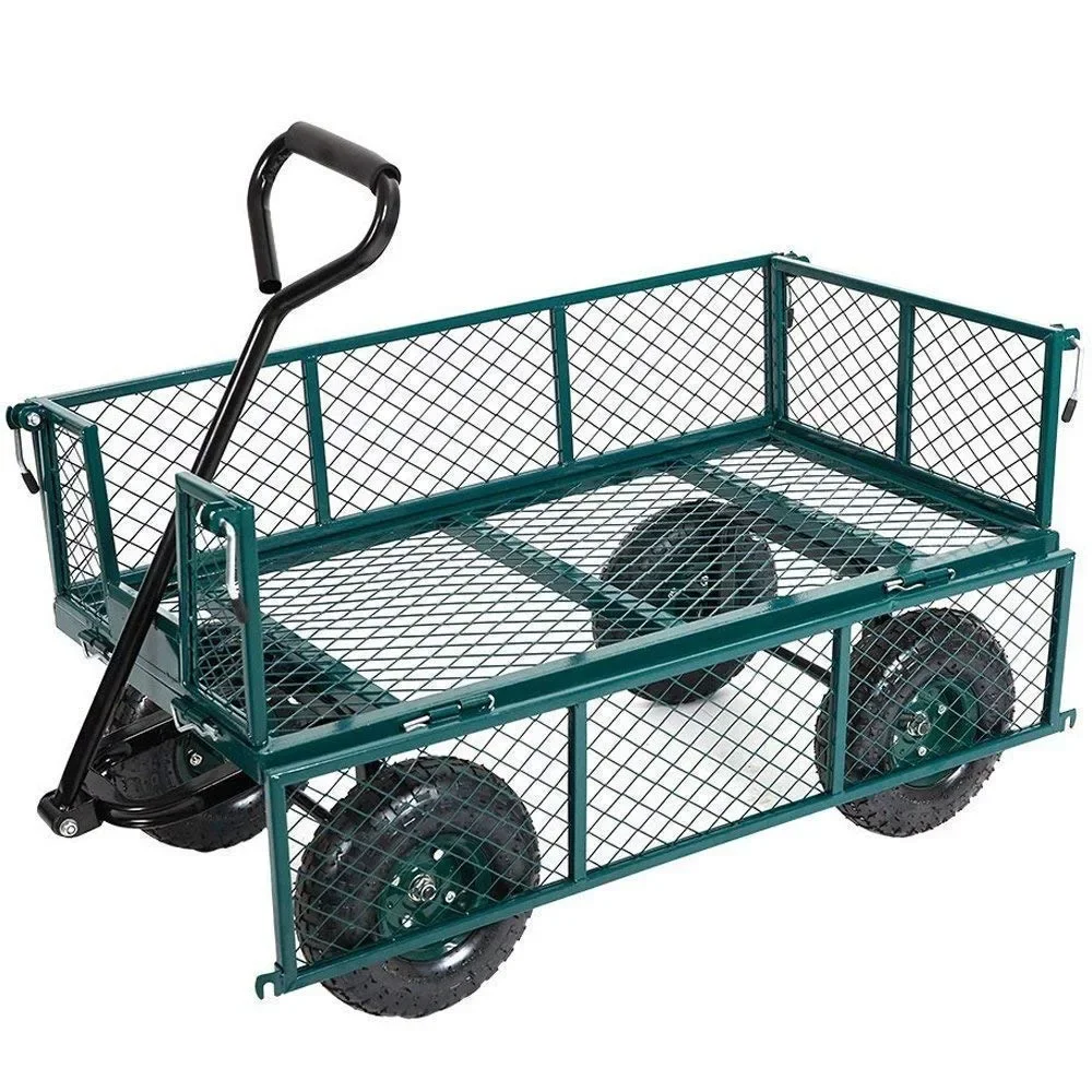 Garden Cart Heavy Duty 550lb Weight Capacity, Mesh Steel Metal Wagon Cart, Yard Cart with 180&deg; Rotating Handle