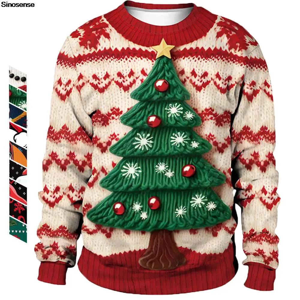 

Women Men Autumn Winter Ugly Christmas Sweater 3D Christmas Tree Printed Holiday Party Crewneck Sweatshirt Xmas Jumpers Tops