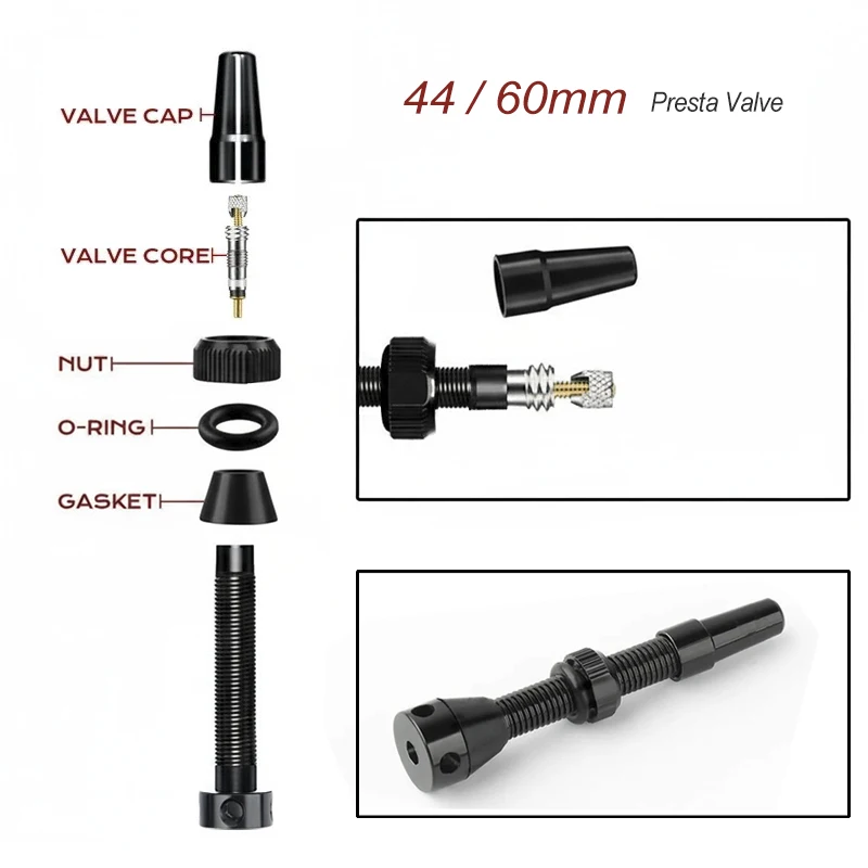 Premium CNC Aluminum Alloy Tubeless Bicycle Valve Set - Presta Valve, 44/60mm