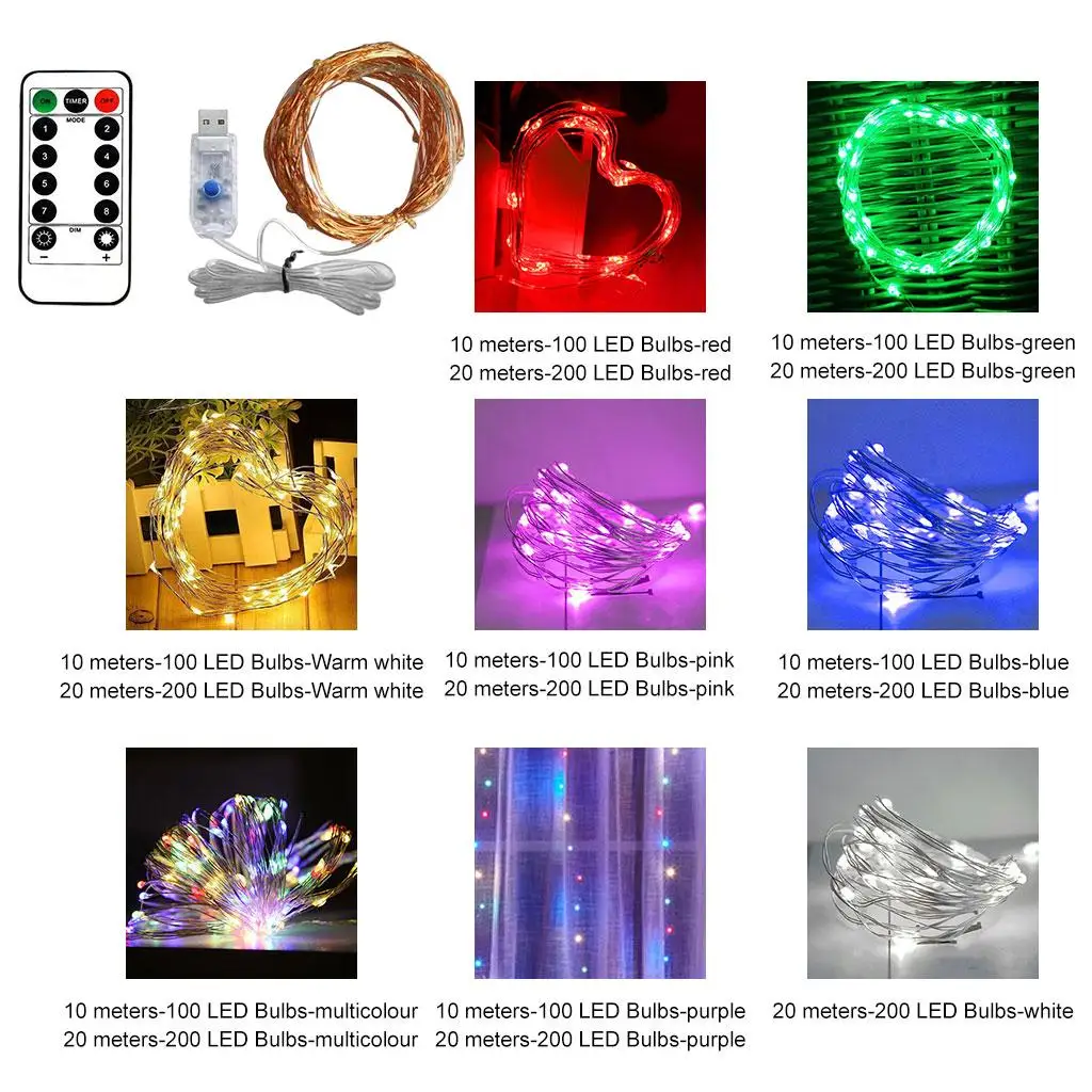 

5V светодиодный String Lights, медный провод, многоцветный Мерцающий, с дистанционным управлением для