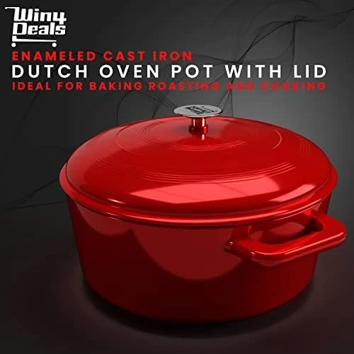 Enameled Cast Iron Dutch Oven Pot with Lid (6 Quart) - Round Enamel Coating  Dual Side Handles Ideal for Baking Roasting and Cook - AliExpress