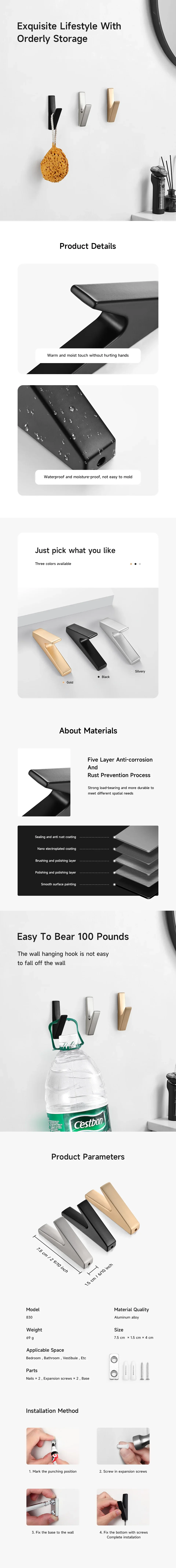 Description Picture 2 of itemSARIHOSY 1/5Pcs Towel Hooks Matte Wall Hook for Home Decorative Hook Bathroom Accessories Wall Hooks Wholesale