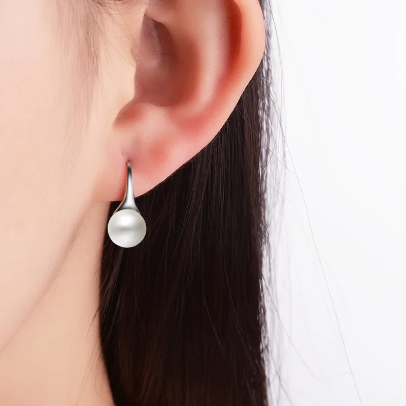 Pearl Earrings 925 Silver Needle Big Freshwater Pearl Round Sterling for Women