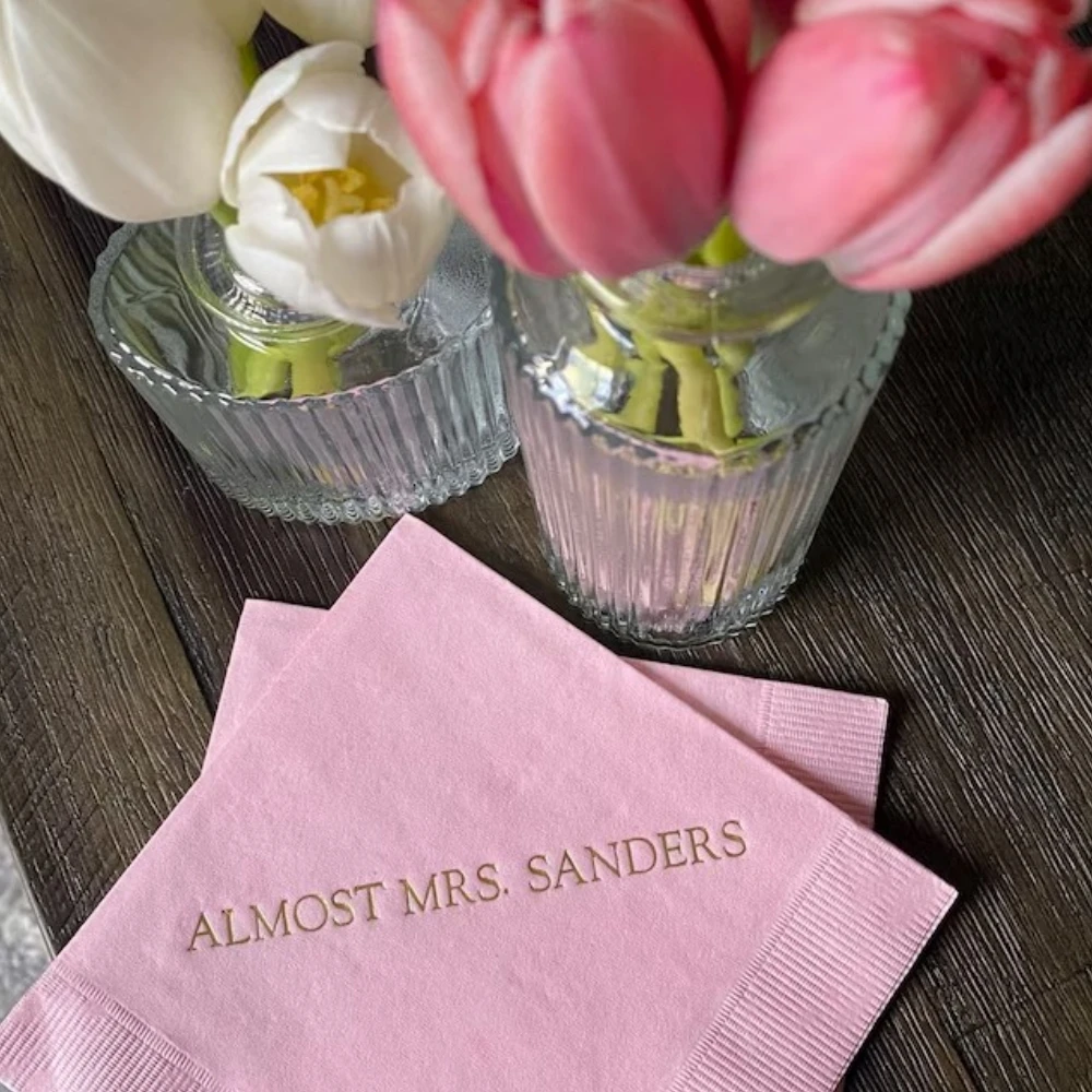 

50pcs ersonalized Napkins Almost Mrs Mrs. Bridal Shower Wedding Personalized Cocktail Beverage Paper Party Monogram Custom Lunch