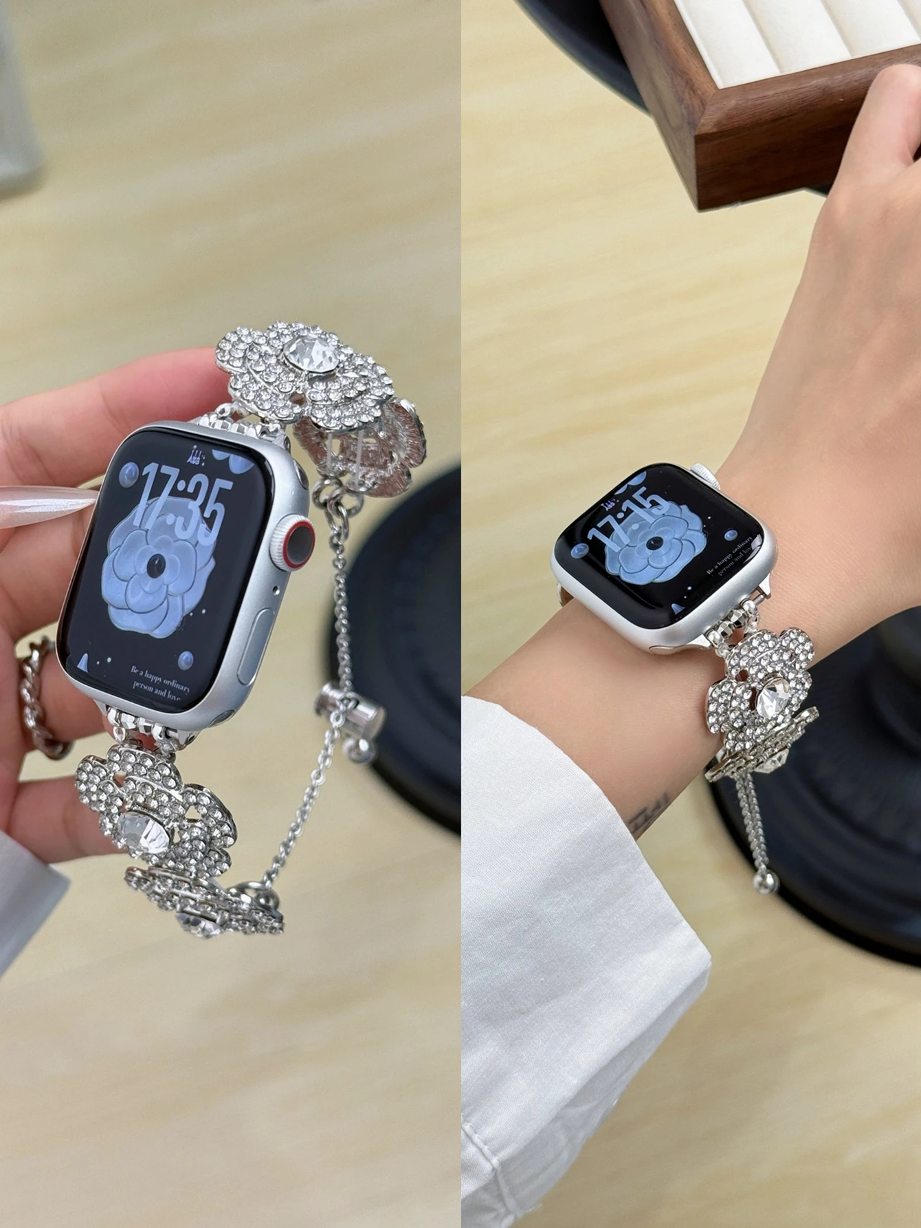 Stylish Stone Metal Link Elastic Watch Band Bracelet