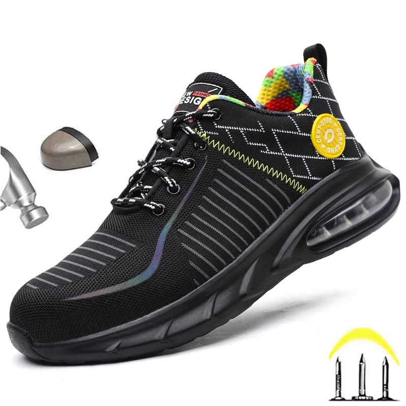 

Защитная обувь, Мужская Рабочая обувь, мужская амортизирующая защитная обувь, неразрушаемые Легкие мужские ботинки со стальным носком, Прямая поставка