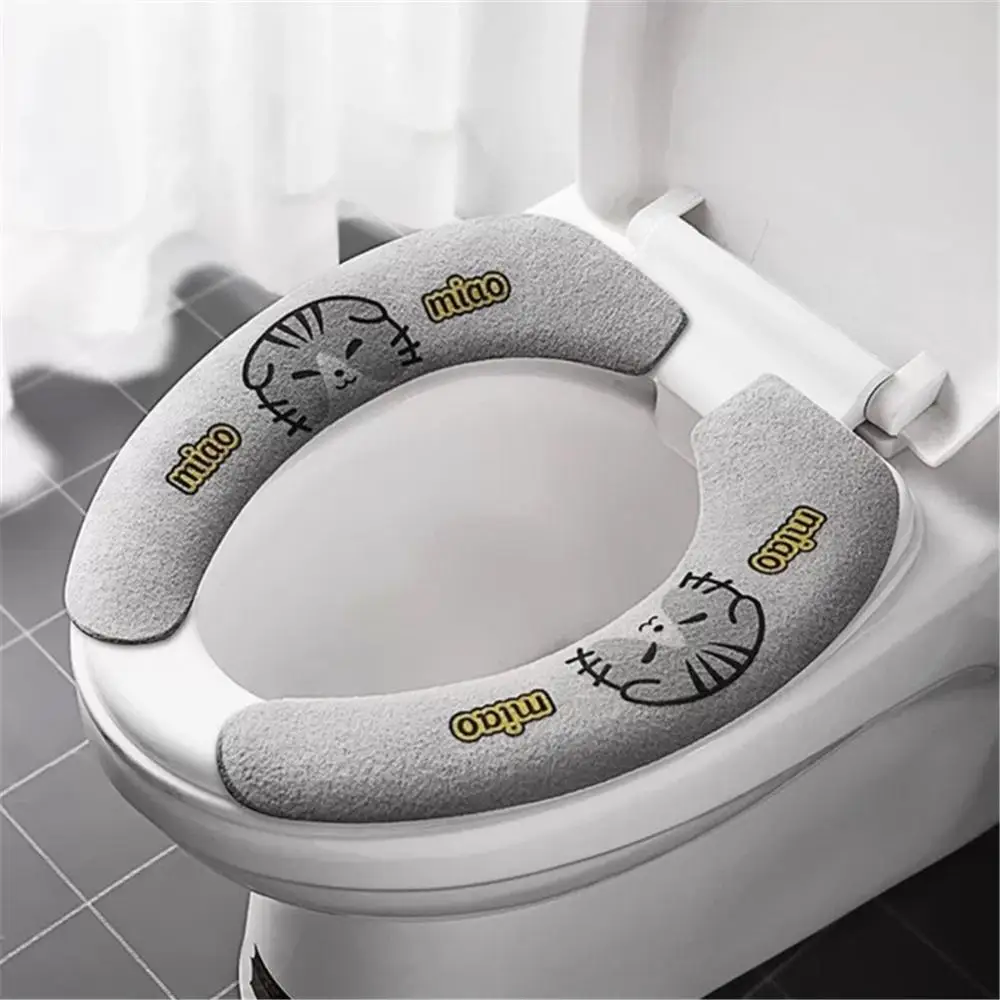 Household Bathroom Lavatory Cover Set Pedestal Cartoon WC Toilet Sticky Seat Pad Washable Universal Toilet Seat Cover Cushion