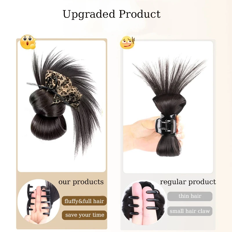 Sythetic Messy Hair Bun Claw Clip Hairpiece with Leopard Print Scrunchie Low Updo Hair Extensions Wig for Women Daily&Party Use