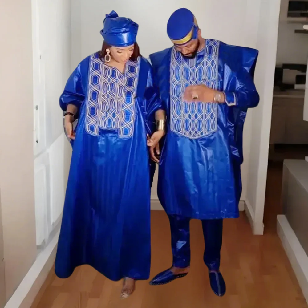 African Dresses for Women Traditional Bazin Embroidery Wedding Party Dashiki African Couples Matching