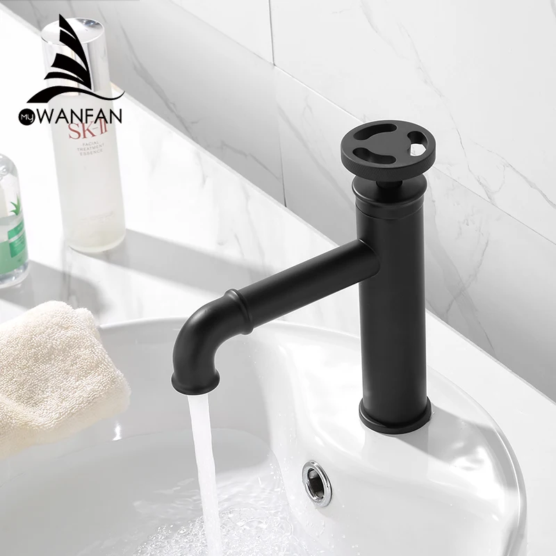 

Vidric Basin Faucets Retro Industrial Style Matte Black Brass Crane Bathroom Faucets Hot and Cold Water Mixer Tap torneira WF-2