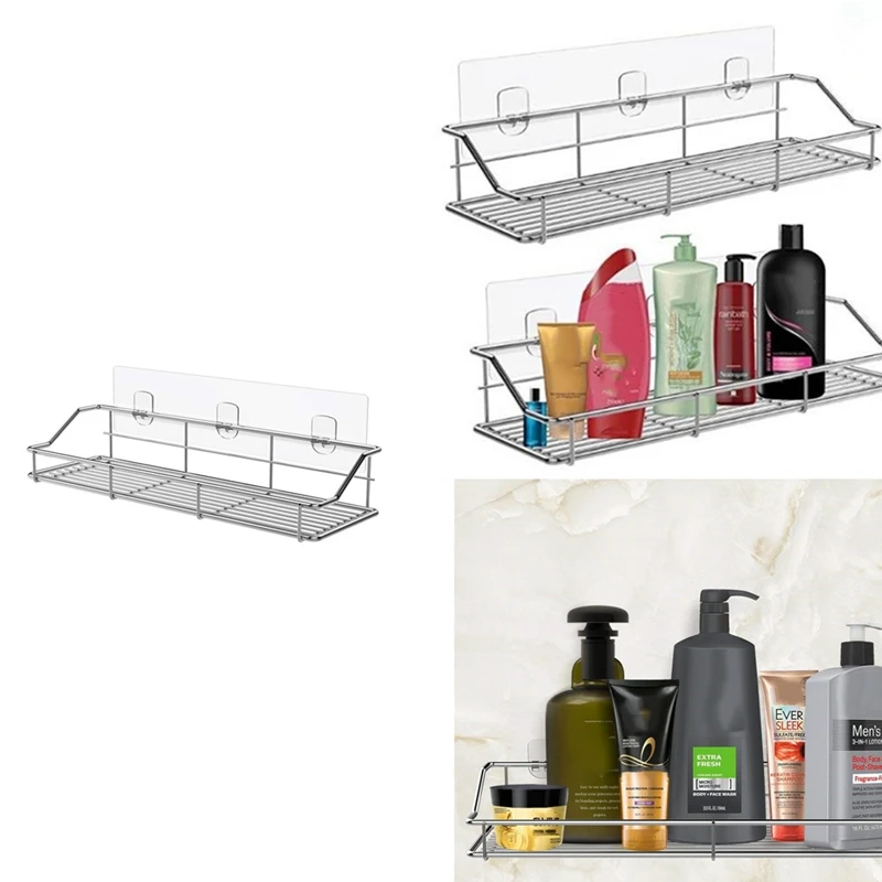 

Стеллаж для ванной и кухни из нержавеющей стали, настенный стеллаж для душа, стеллаж для хранения без отверстий