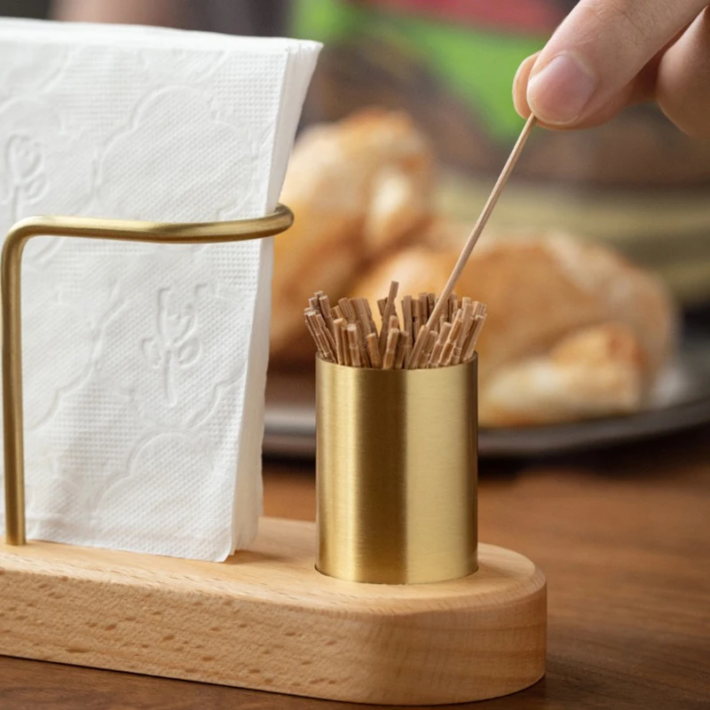 Wooden Tissue Paper Holder Metal Toothpick Holder Napkin Holder Tableware Tissue Box Storage Desktop Organizer Tableware Supplie 4