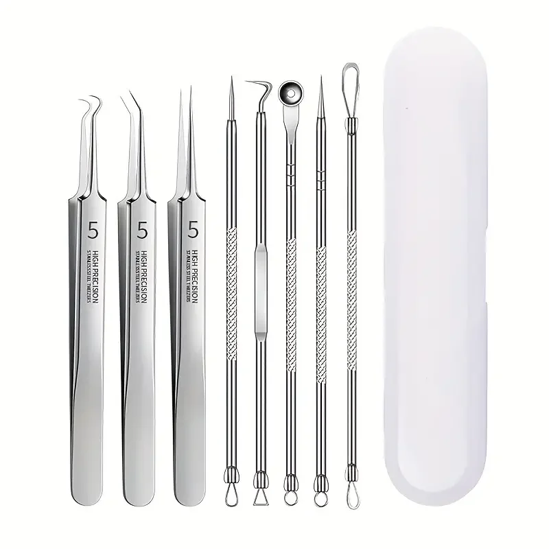 8 PCS Stainless Steel Acne Clip, Cell Blackhead Needle, Beauty Salon Needle Tool