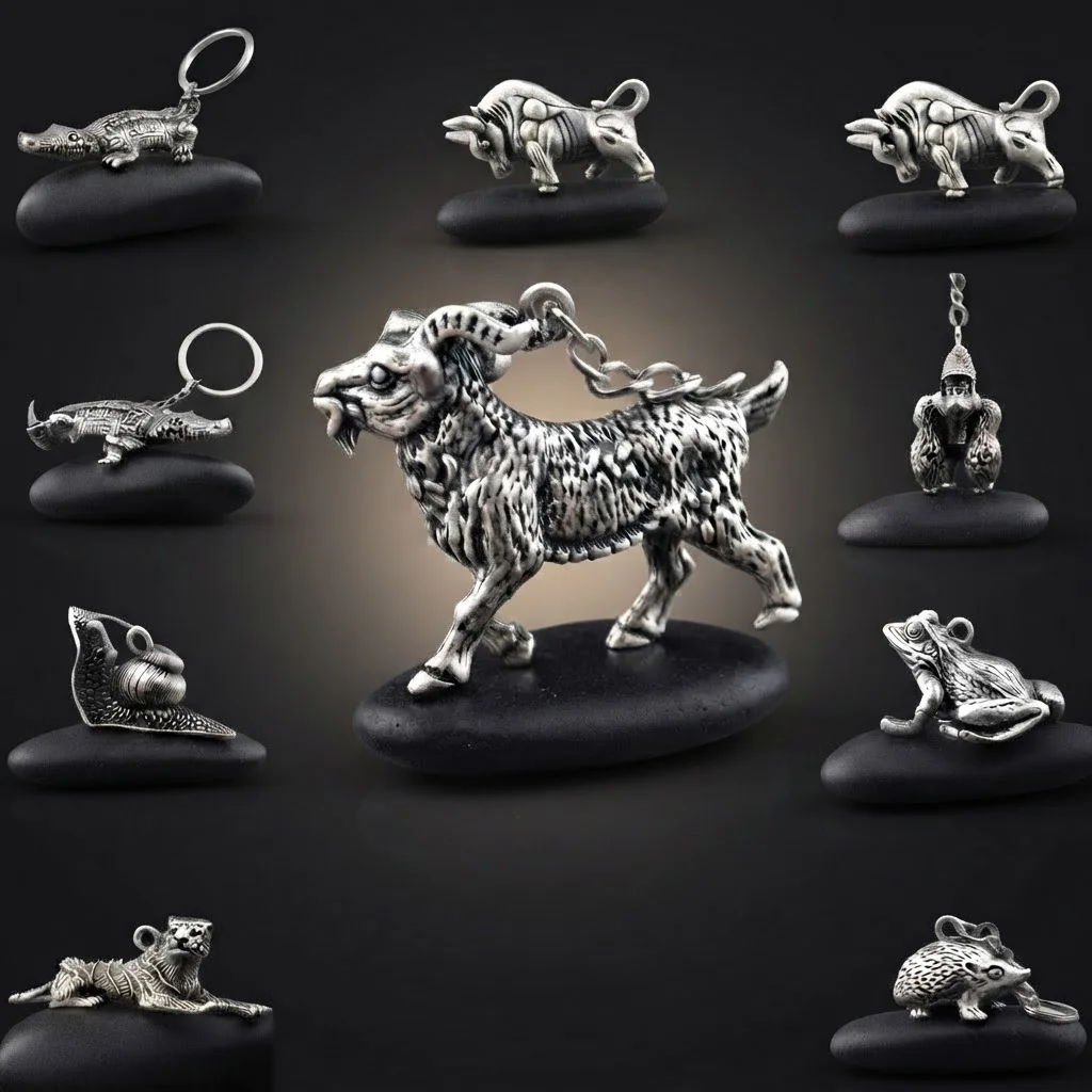 1 Stück 14-Stil Vintage Tiger Ziege Krokodil Nashorn Tier Charm Tasche Schlüsselanhänger Auto Schlüsselanhänger Schlüsselanhänger Schmuck Geschenk für Männer Kinder