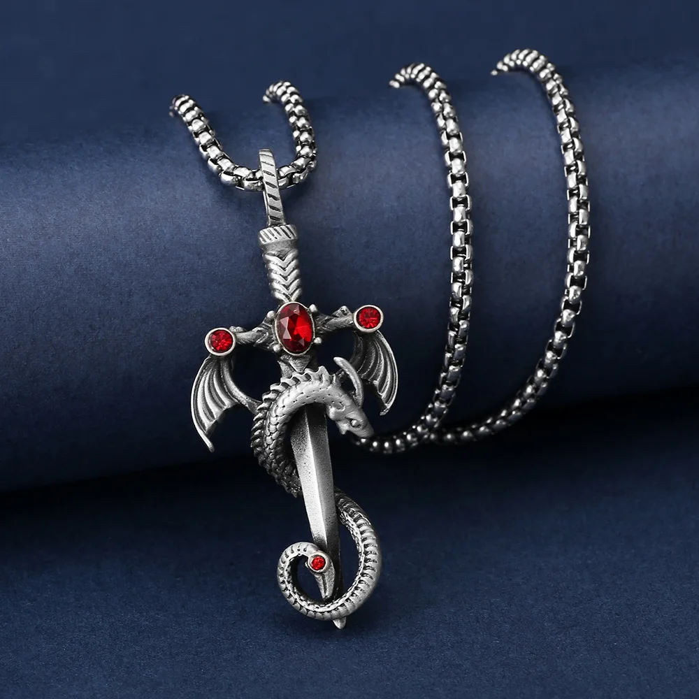Vintage Dragon Sword High Quality Zinc Alloy Pendant Necklace Punk Men's Street Hip Hop Jewelry Gift