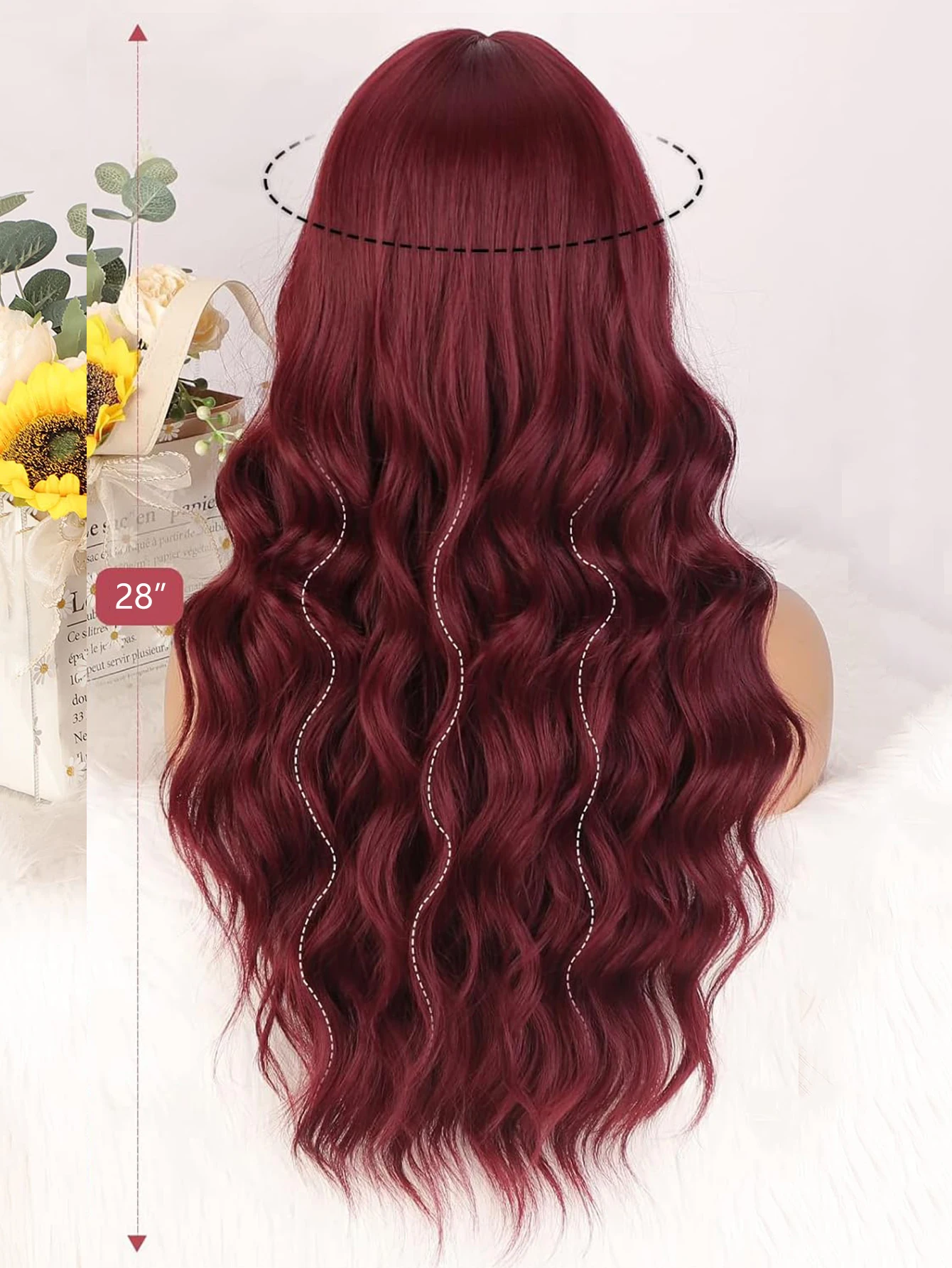 Red Synthetic Wavy Wig for Daily Cosplay Party