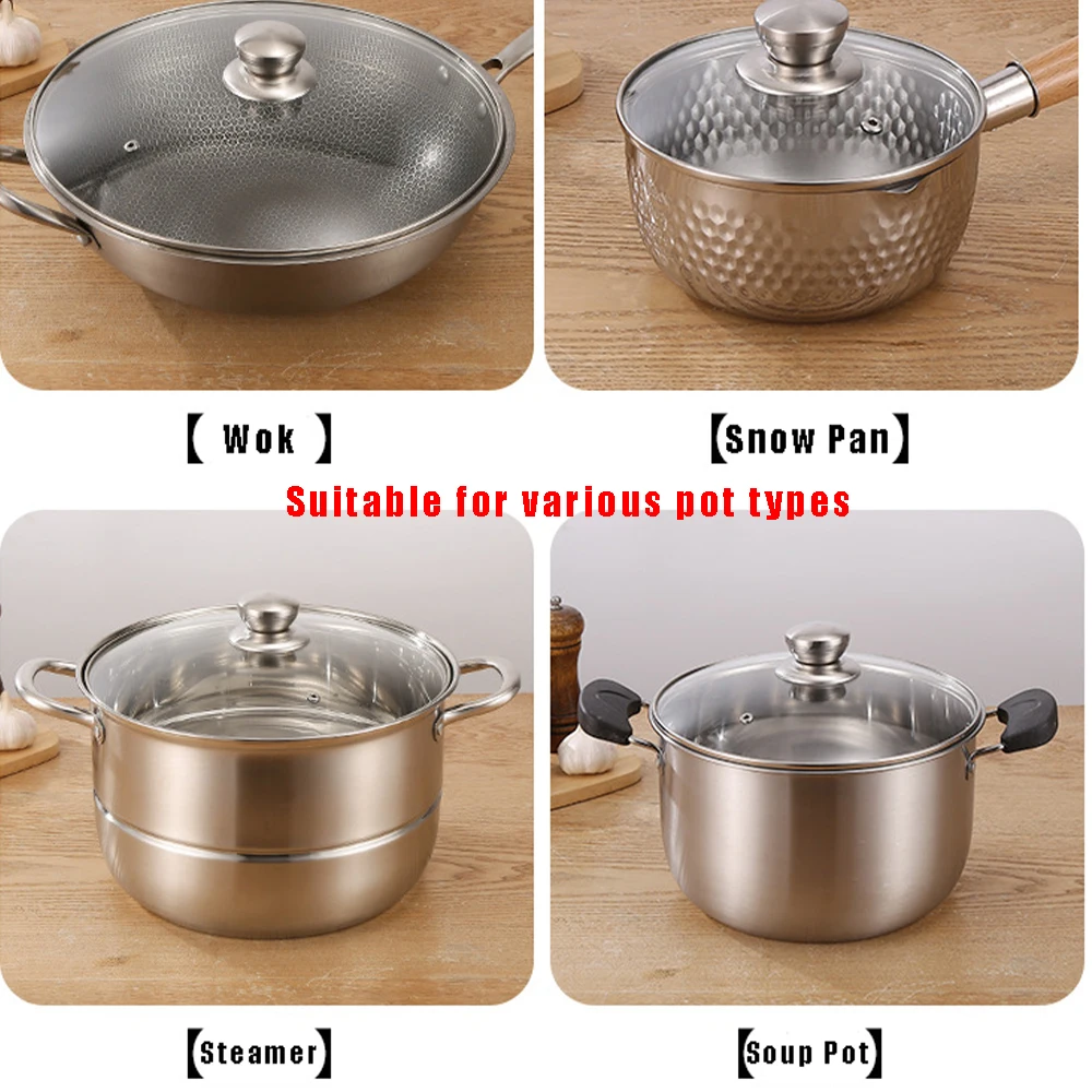 Glass Pot Lid Glass Lid Round Tempered Glass Pot Lid Stainless steel Rimmed Pan Lid Spill Shatter-Proof Chef Glass Cover For Versatile Home Frying Pan